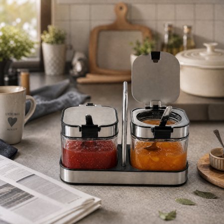 Multi Purpose Square Glass Containers One Touch Lid For Jam Coffee Creamer Sugar