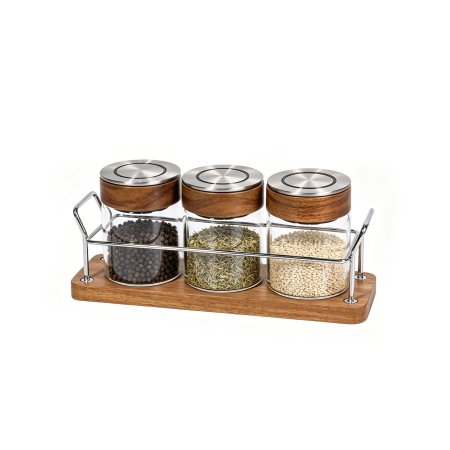 AELGA Press Lid Thick Clear Glass Jars Custom Wooden Rack Multi Size Set