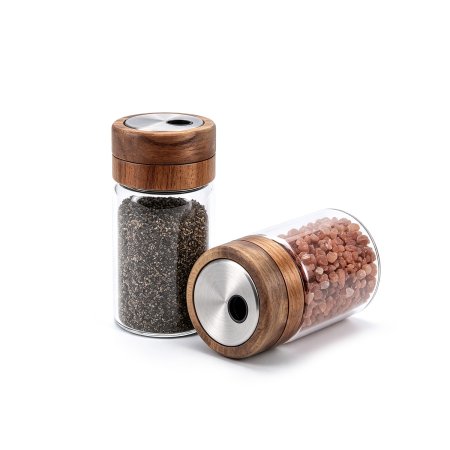 AELGA Acacia Wood Glass Spice Storage Set