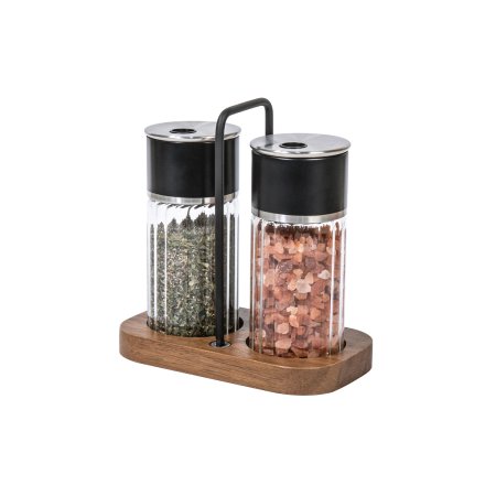 Borosilicate Glass Dual Spice Bottles Rotatable Lid Rack