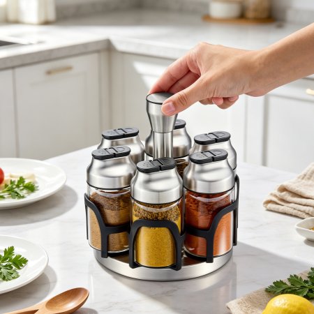 Rotatable Marker Glass Spice Storage Set