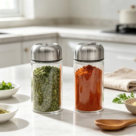Smooth Round Glass Seasoning Bottles Adjustable Sliding Dial Wholesale Storage