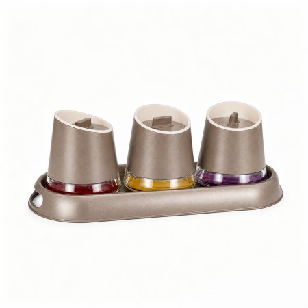 Three Matching Tapered Jars Hold Assorted Fruit Spreads Café Hotel Catering Service