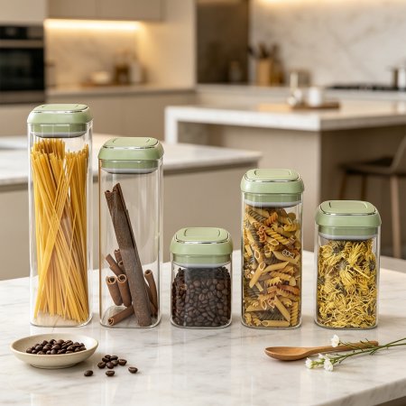 AELGA Curved Dome Square Lid Glass Storage Jars