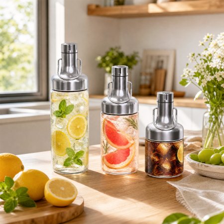 high borosilicate glass hydration bottle, built-in hangable carry loop drink cup