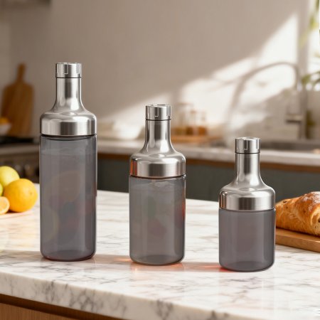  airtight-screw-cap-translucent-grey-glass-fruit-infused-water-container-multi-size-fridge-storage-drinkware-wholesale-set