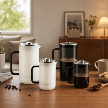 unpainted food safe raw glass coffee pitcher, stainless steel mesh plunger filter coffee press, 