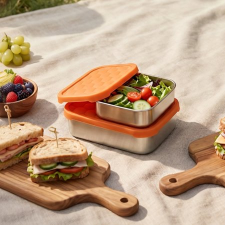 one piece molded silicone lid stainless steel storage box, integral silicone cover metal food container, honeycomb textured silicone meal keeper, airtight leakproof stainless steel preservation set, stackable silicone covered metal food box wholesale
