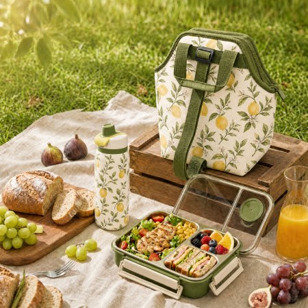 hand-painted-lemon-printed-canvas-insulated-lunch-bag-olive-webbing-trim-adjustable-buckle-strap-outdoor-picnic-office-food-tote-AELGA