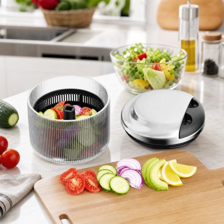high borosilicate glass salad spinner, pull handle manual vegetable dryer, glass fruit and vegetable colander spinner, cord pull kitchen salad dehydrator, multi-use household salad spinner wholesale