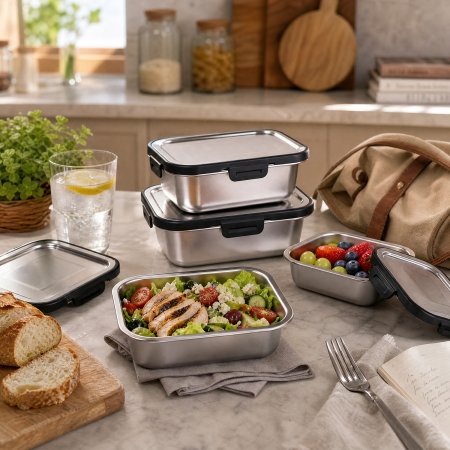 lightweight camping picnic food storage set, multi-size stainless steel food container wholesale