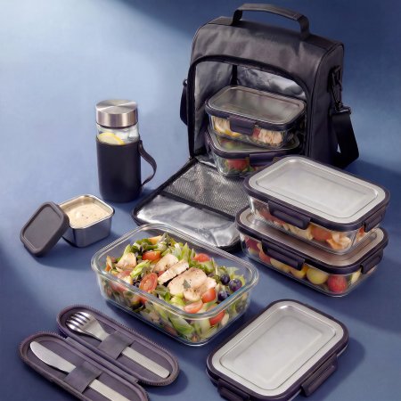 front open insulated lunch satchel, polyester PEVA lining thermal food bag, wide access portable cooler tote, stackable food container lunch bag, detachable strap outdoor thermal carrier wholesale