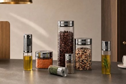 Oil and vinegar dispensers designed for clean countertop serving